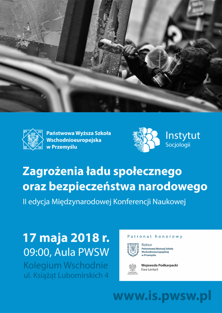 Zapraszamy na międzynarodową konferencję ,, Zagrożenia ładu społecznego oraz bezpieczeństwa narodowego”
