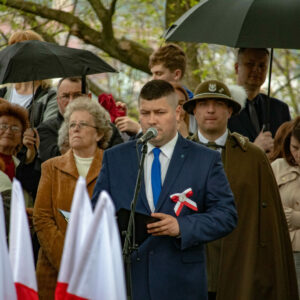 Pracownik Wydział Promocji i Kultury Urzędu Miejskiego w Przemyślu - Michał Thier - w trakcie przemówienia