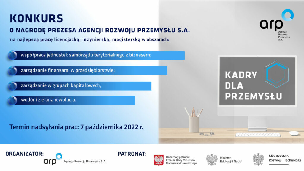 KONKURS o Nagrodę Prezesa Agencji Rozwoju Przemysłu S.A. – IV edycja