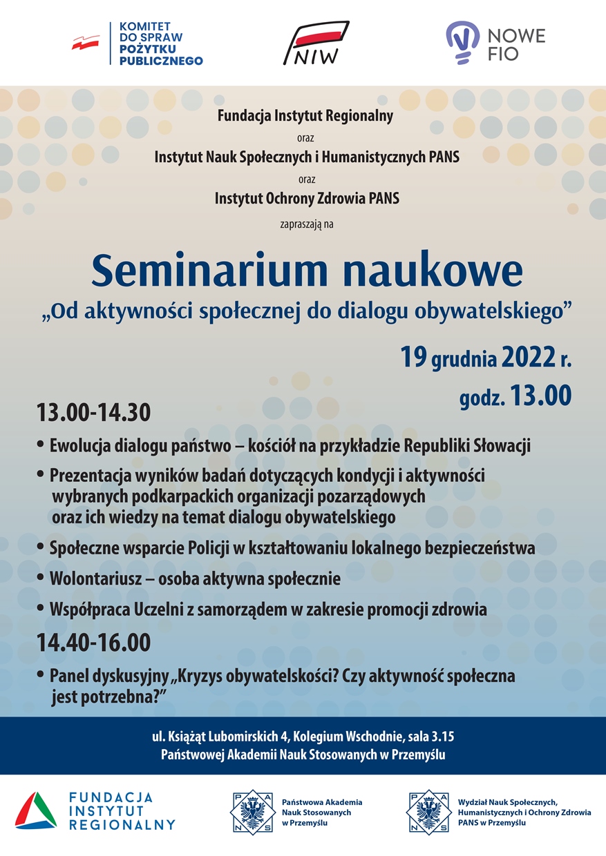 Zapraszamy na Seminarium naukowe „Od aktywności społecznej do dialogu obywatelskiego”