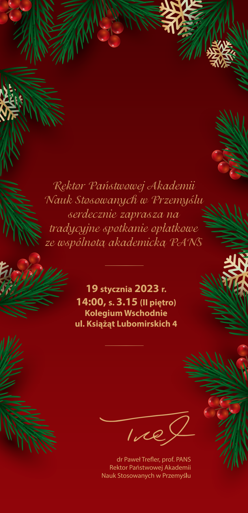 Zapraszamy na spotkanie opłatkowe PANS w Przemyślu