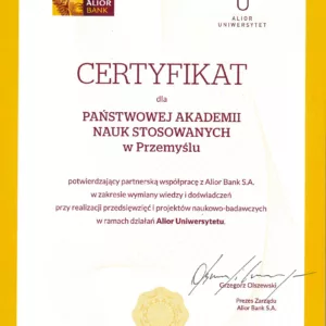 zdjęcie certyfikatu dla PANS w Przemyślu