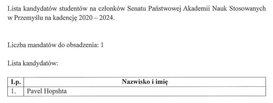 Podw&oacute;jne wybory na członk&oacute;w Senatu PANS w Przemyślu z grona student&oacute;w