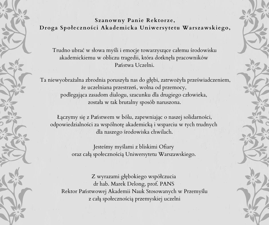 Łączymy się w bólu ze społecznością akademicką UW