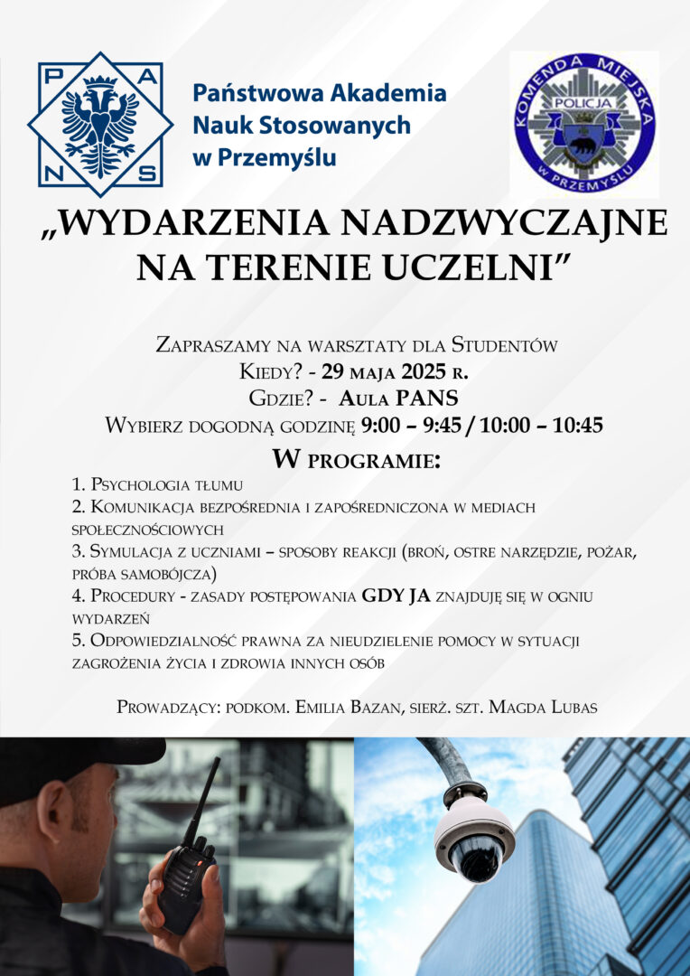 „Wydarzenia nadzwyczajne na terenie uczelni” – warsztaty