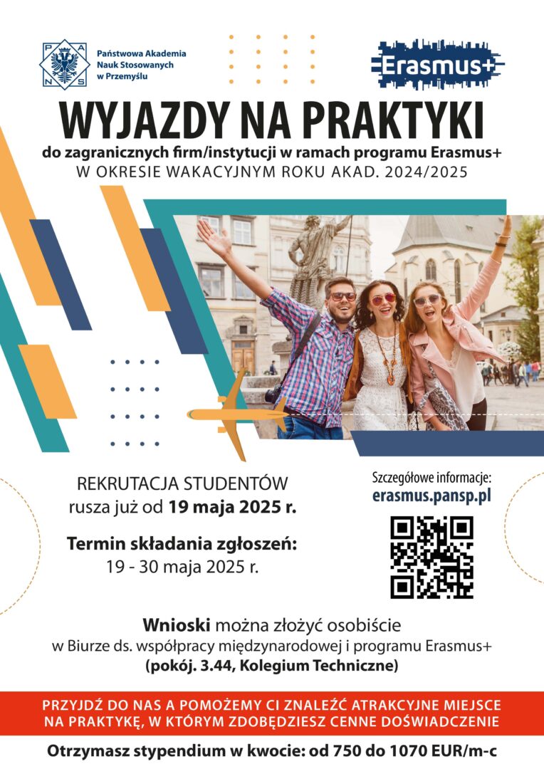 REKRUTACJA dla studentów na praktyki w ramach programu Erasmus+ semestr letni 2024/2025