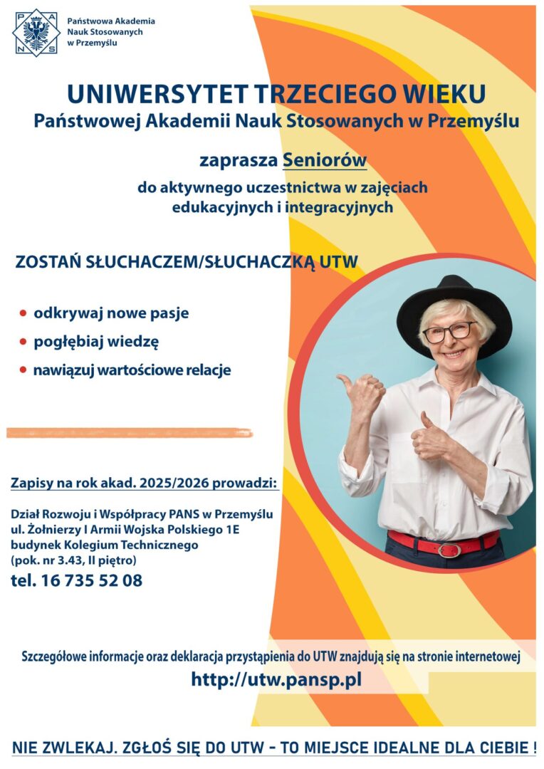 Uniwersytet Trzeciego Wieku PANS w Przemyślu-zapisy na rok akademicki 2025/2026