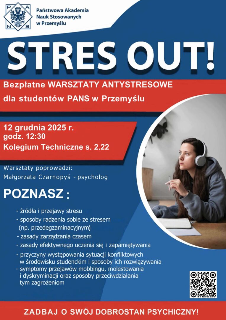 STRES OUT! Bezpłatne WARSZTATY ANTYSTRESOWE dla studentów PANS w Przemyślu